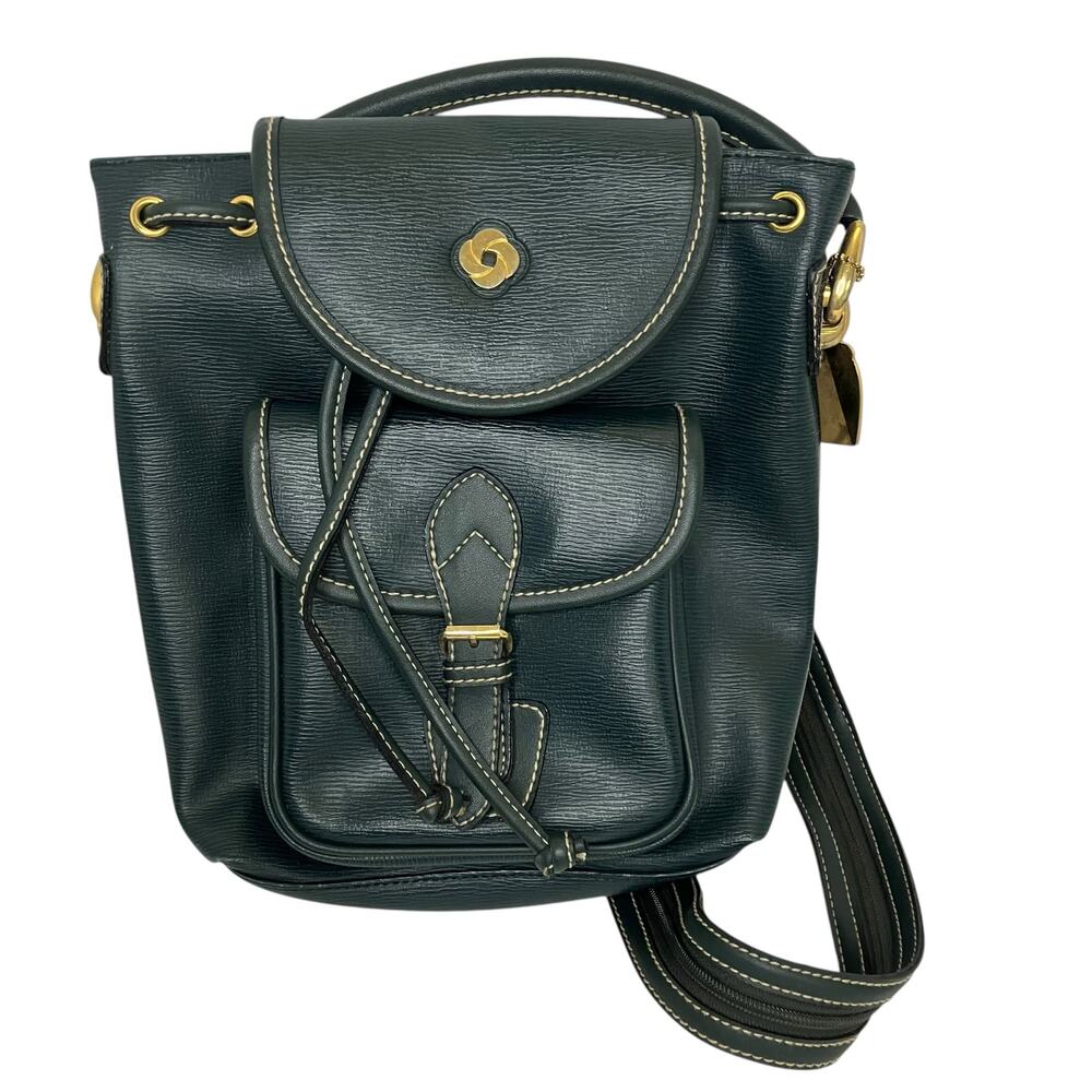 Vintage Samsonite Green Leather Drawstring Convertible Backpack